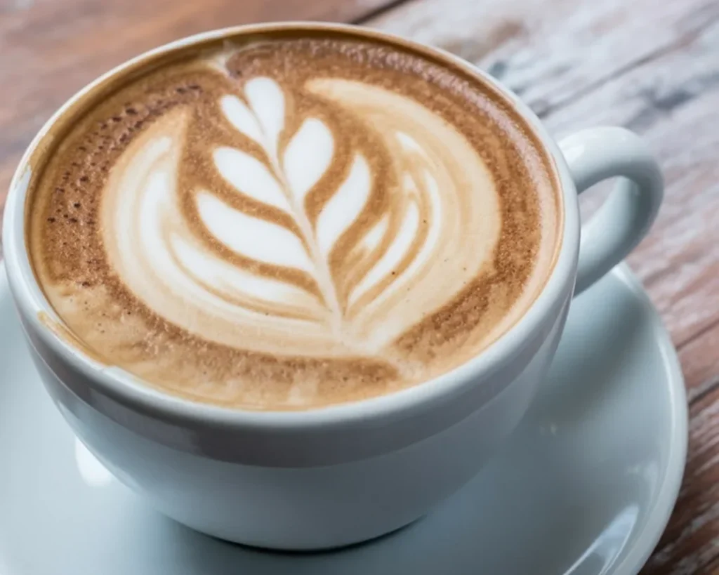 A warm cup of Holiday Spiced Café Au Lait with spices and honey.