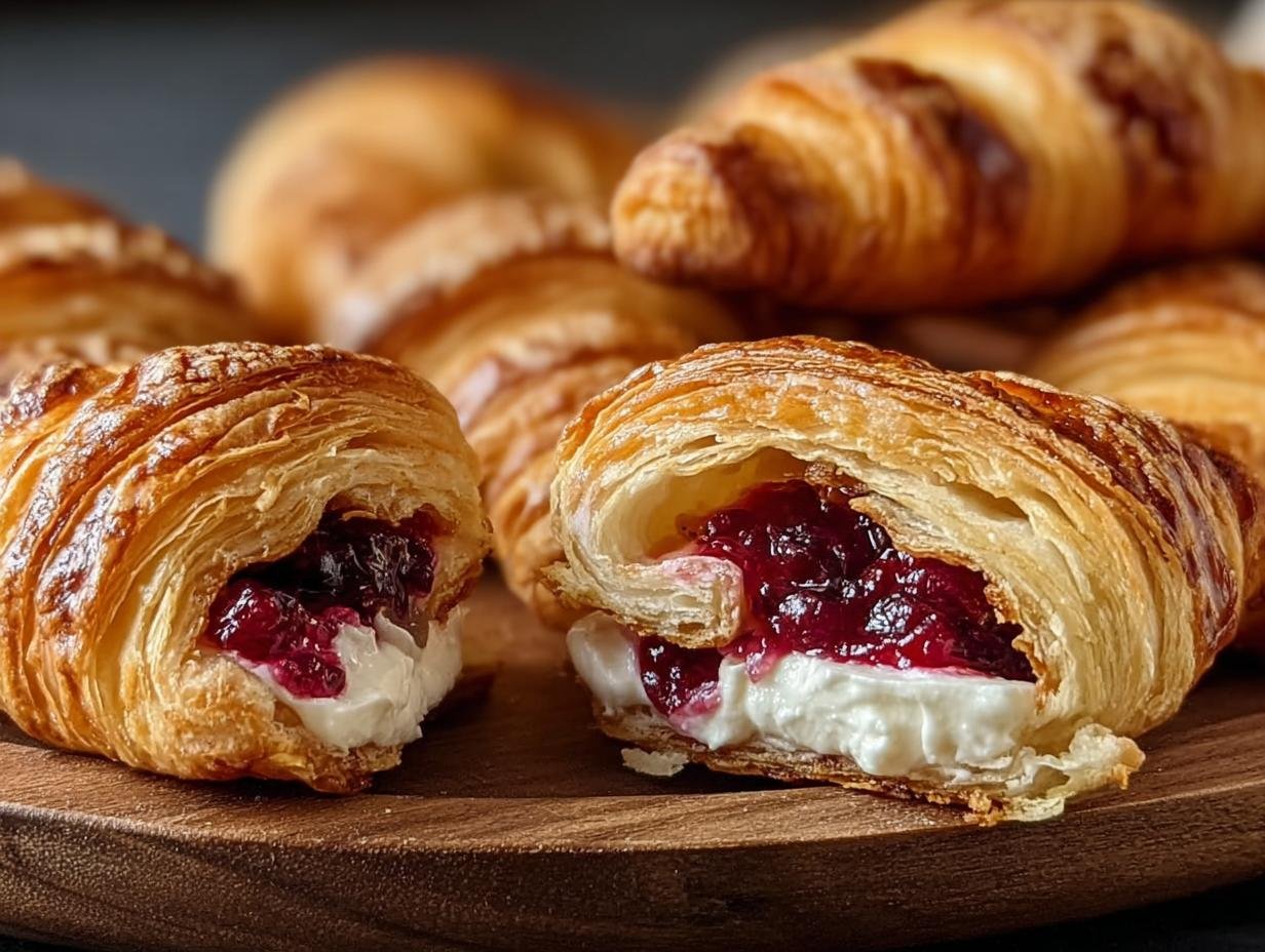 Cranberry Cream Cheese Crescent - golden brown baked rolls on a baking sheet