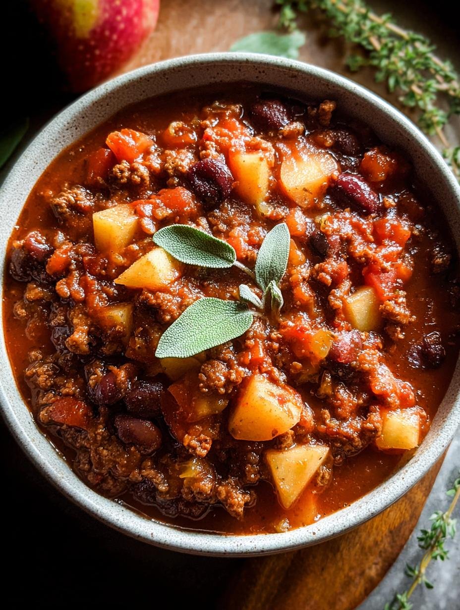 Amazing Apple Sage Turkey Chili: 1 Juicy Bite - Apple Sage Turkey Chili - additional detail
