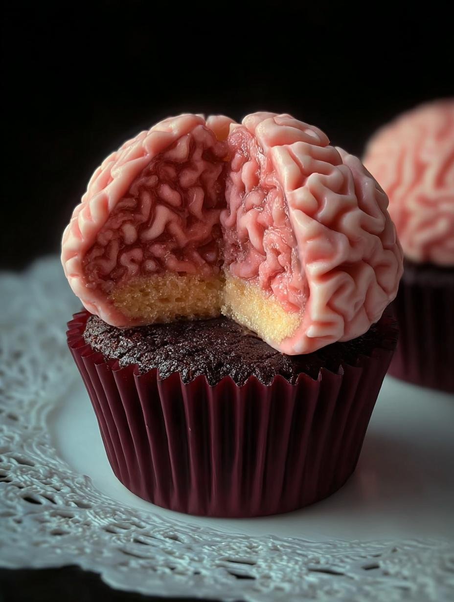 Spooky Halloween Brain Cupcake: 1 Gruesome Recipe - Halloween Brain Cupcake - additional detail