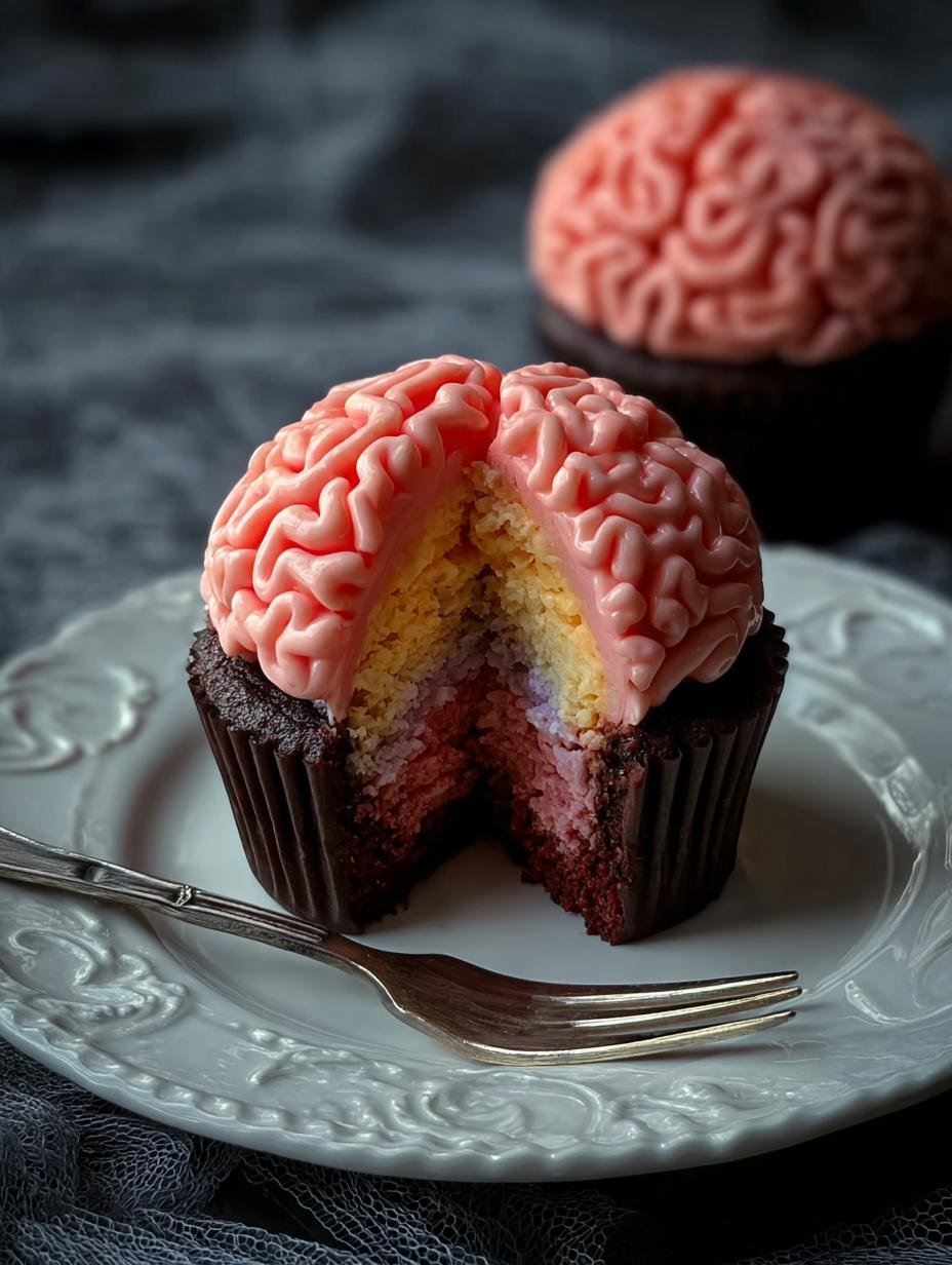 Spooky Halloween Brain Cupcake: 1 Gruesome Recipe - Halloween Brain Cupcake - additional detail