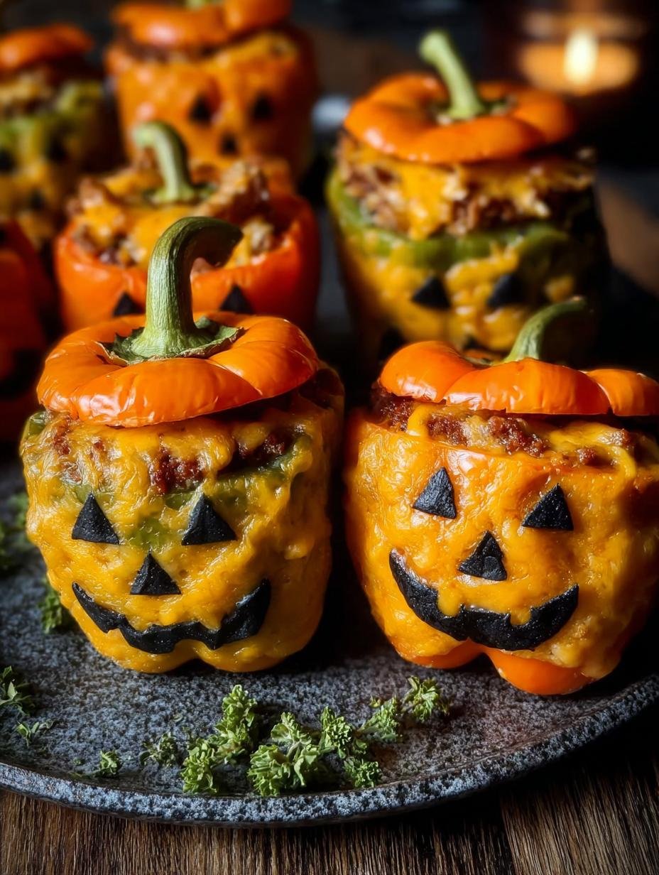 Halloween Stuffed Peppers - carved and ready for filling
