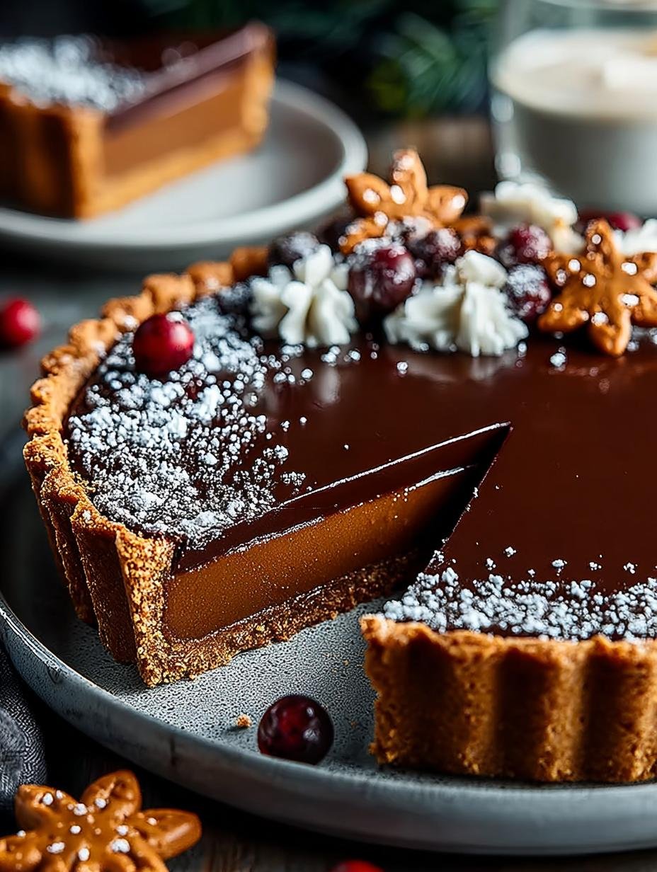 Decadent Vegan Gingerbread Chocolate Tart for the Holidays - Vegan Gingerbread Chocolate Tart - main visual representation