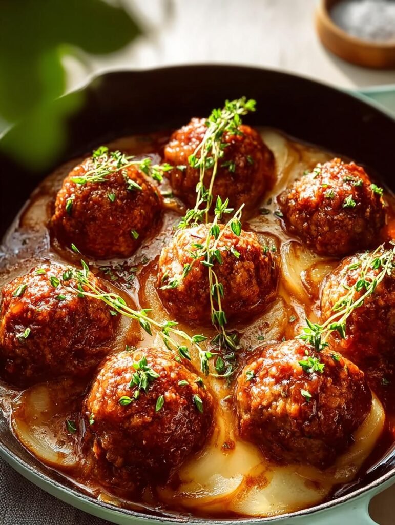 Baked French Onion Meatballs