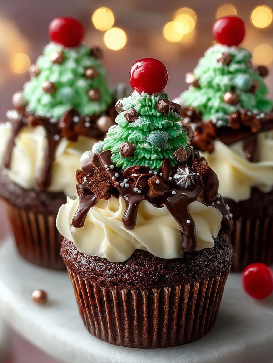 Christmas Tree Cupcakes with Festive Chocolate Frosting - Christmas Tree Cupcakes with - additional detail
