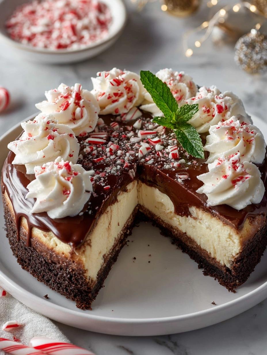 Peppermint Bark Cheesecake: 7 Irresistible Layers of Joy - Peppermint Bark Cheesecake - main visual representation