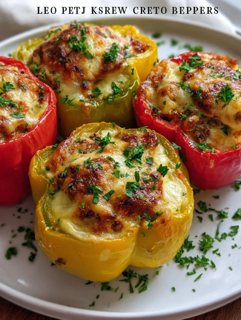 Creamy keto low carb stuffed bell peppers on a plate