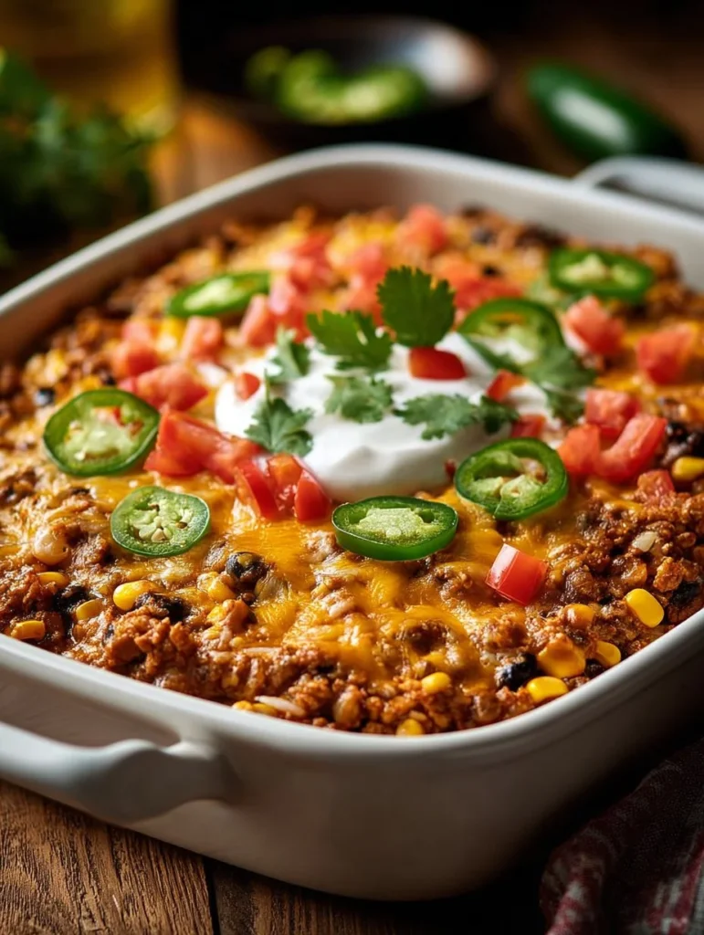 Delicious keto taco casserole topped with cheese and fresh ingredients.