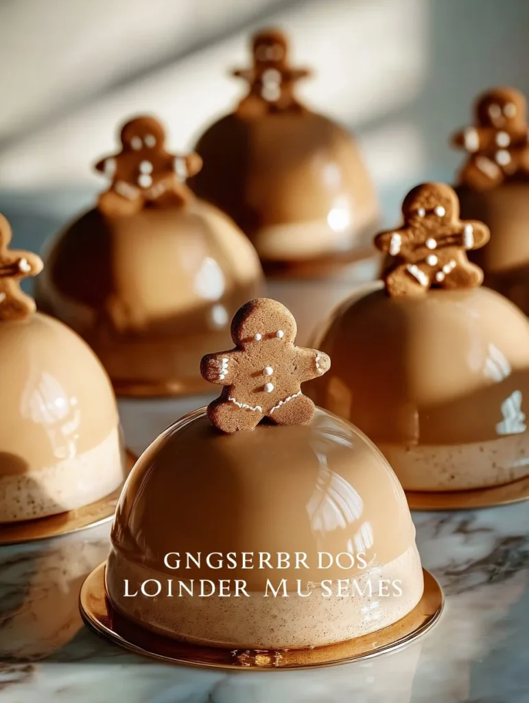 Delicious Gingerbread Latte Mousse Domes dessert with festive decorations