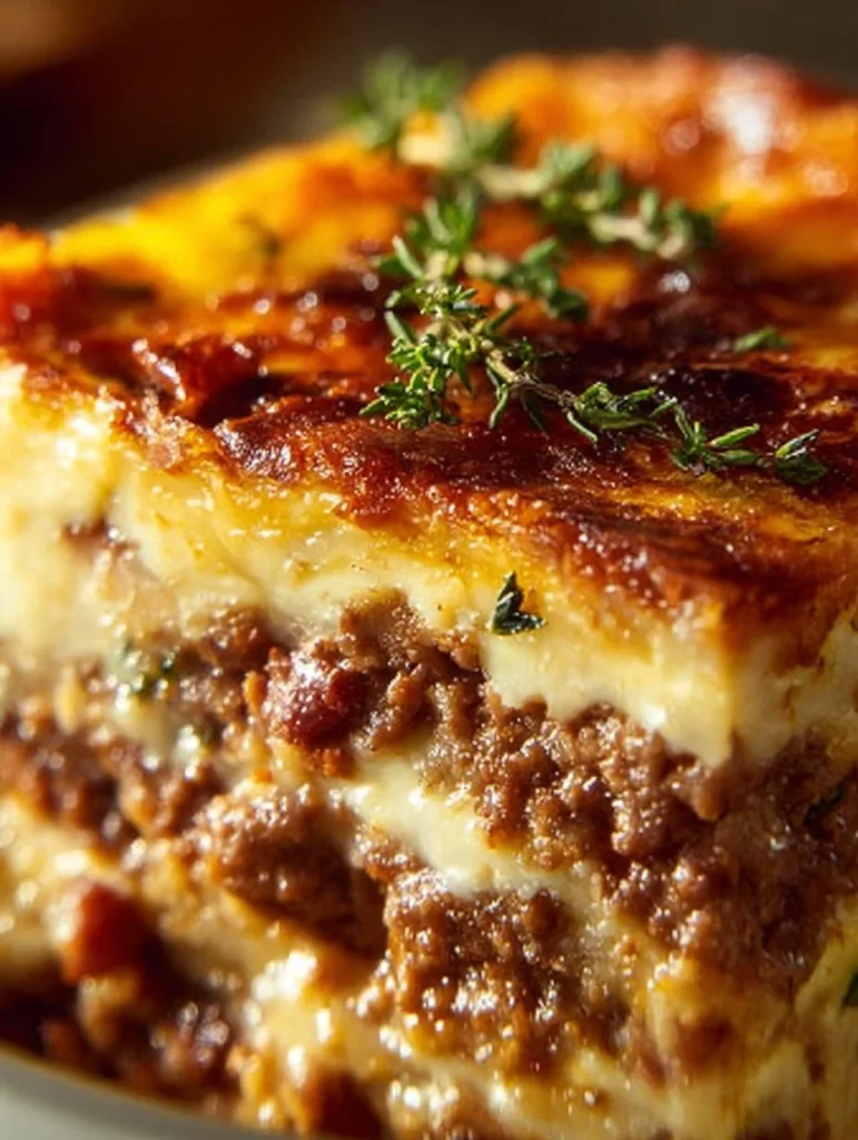 Low-carb bacon cheeseburger casserole served in a dish