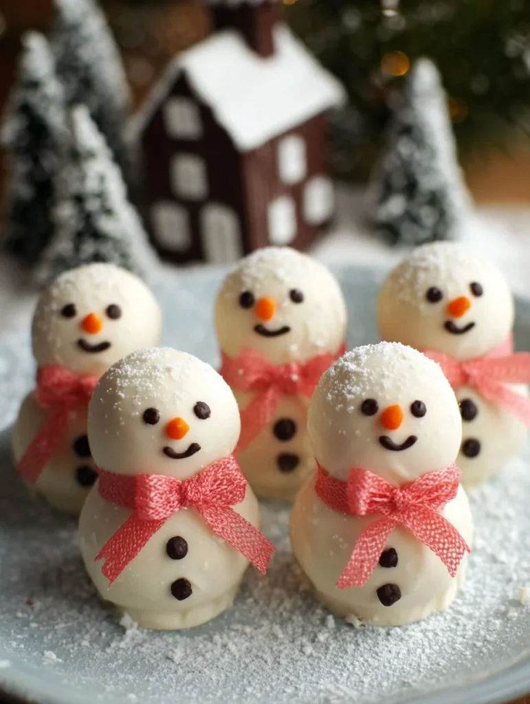 No-bake snowman truffles decorated for festive occasions