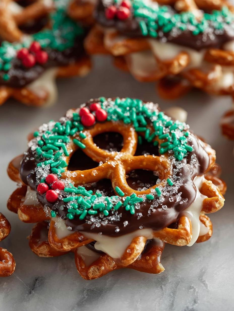 Chocolate Pretzel Wreaths