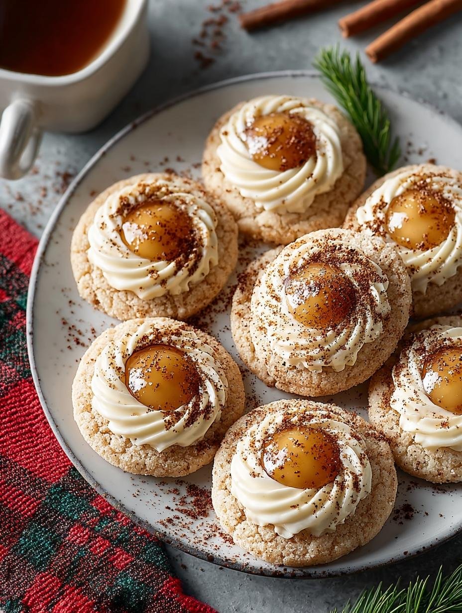 Eggnog Thumbprint Cookies with Creamy Filling - Eggnog Thumbprint Cookies - main visual representation
