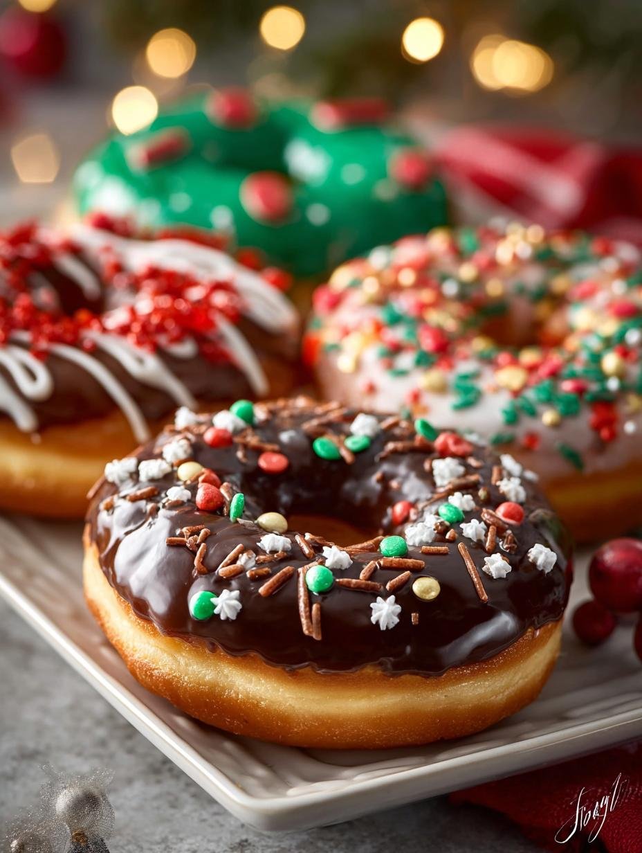 Festive Christmas Donuts with Colorful Glazes - Festive Christmas Donuts with - main visual representation