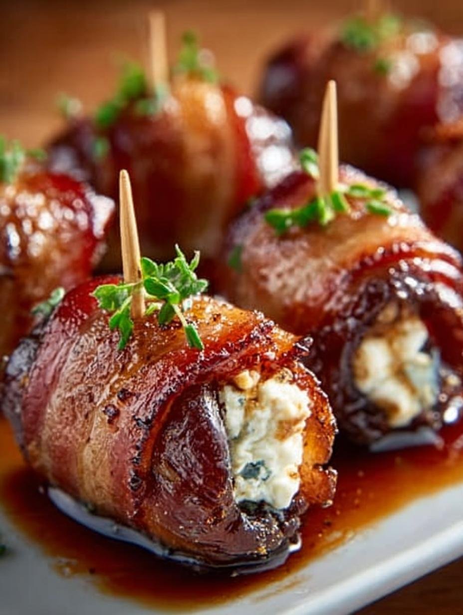 Bacon Wrapped Dates with Goat Cheese & Honey: Irresistible Delight - Bacon Wrapped Dates with - main visual representation