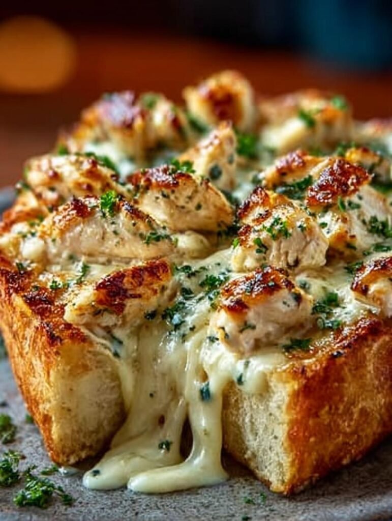 Chicken Alfredo Garlic Bread