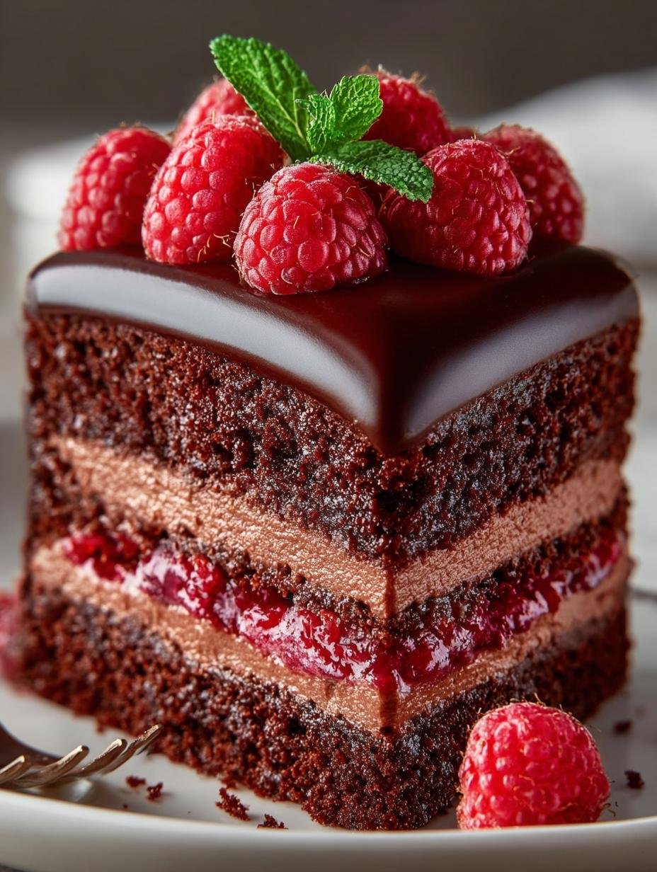 Chocolate Raspberry Cake: 3 Layers of Pure Delight 2 Chocolate Raspberry Cake: 3 Layers of Pure Delight - Chocolate Raspberry Cake - main visual representation