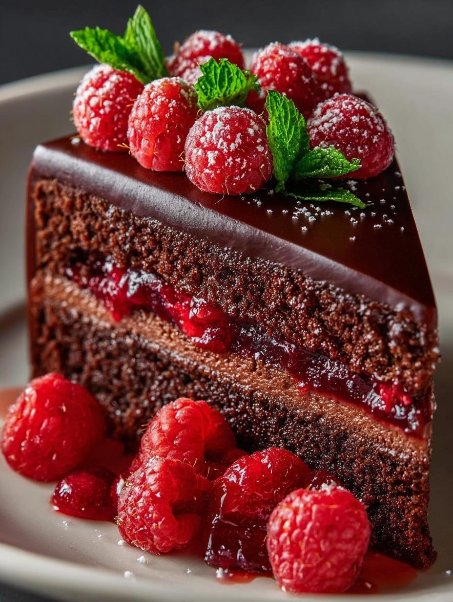 Chocolate Raspberry Cake: 3 Layers of Pure Delight 3 Chocolate Raspberry Cake: 3 Layers of Pure Delight - Chocolate Raspberry Cake - additional detail