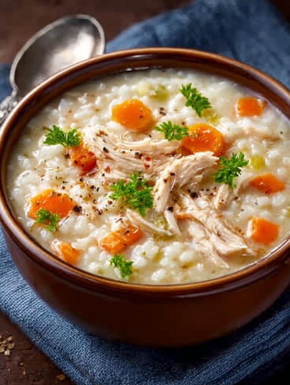 Irresistible Crack Chicken Rice Soup served in a bowl with fresh parsley