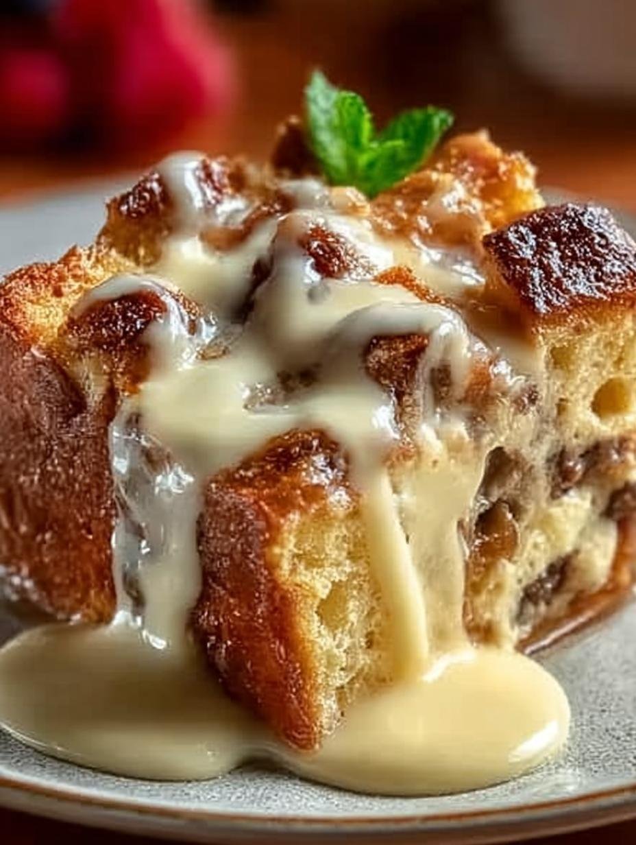 Grandmas Bread Pudding Served with Creamy Delight - Grandmas Bread Pudding Served - additional detail