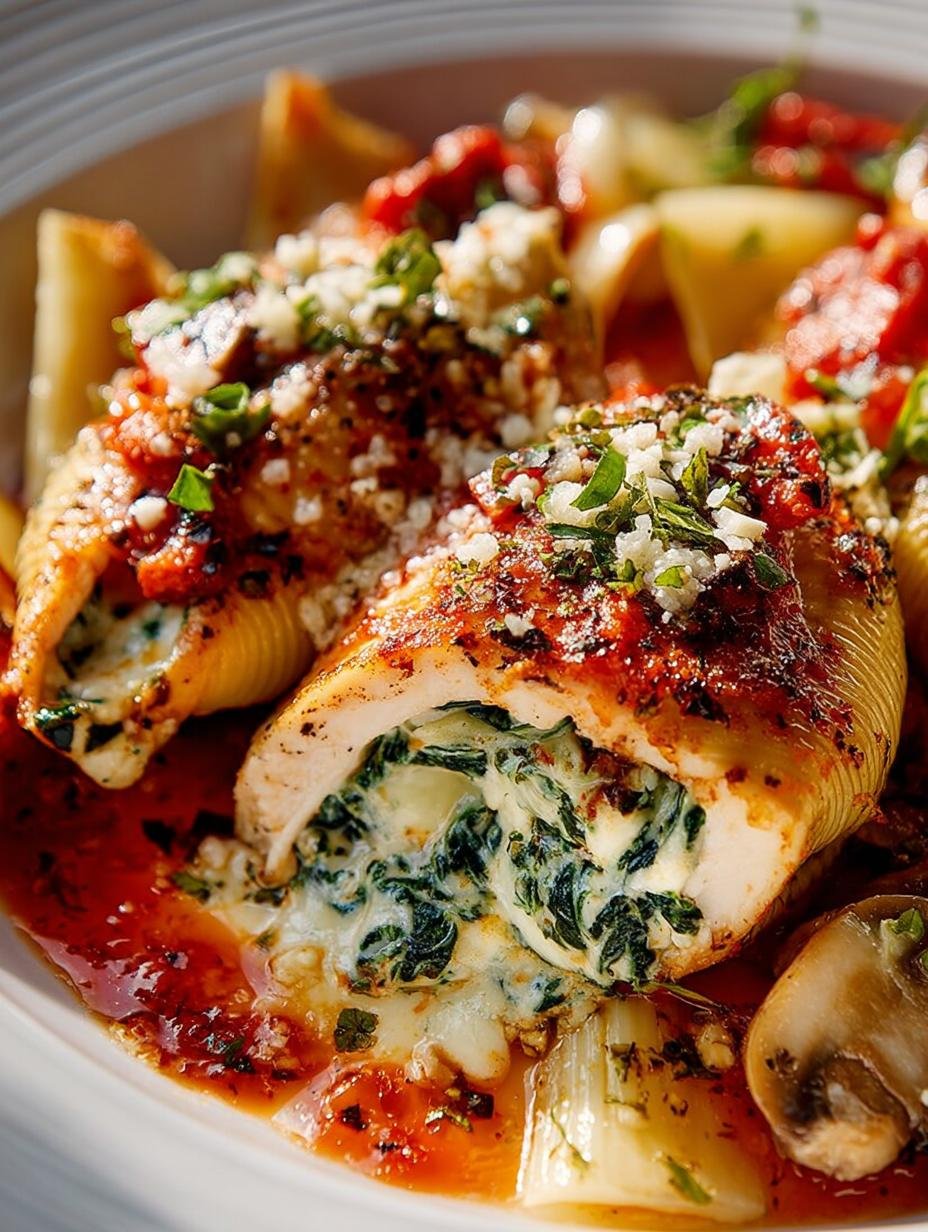 Garlic Chicken Spinach Stuffed Shells for Easy Dinner - Garlic Chicken Spinach Stuffed - main visual representation