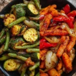 Crispy mixed vegetables cooked in an air fryer, showcasing vibrant colors and texture.