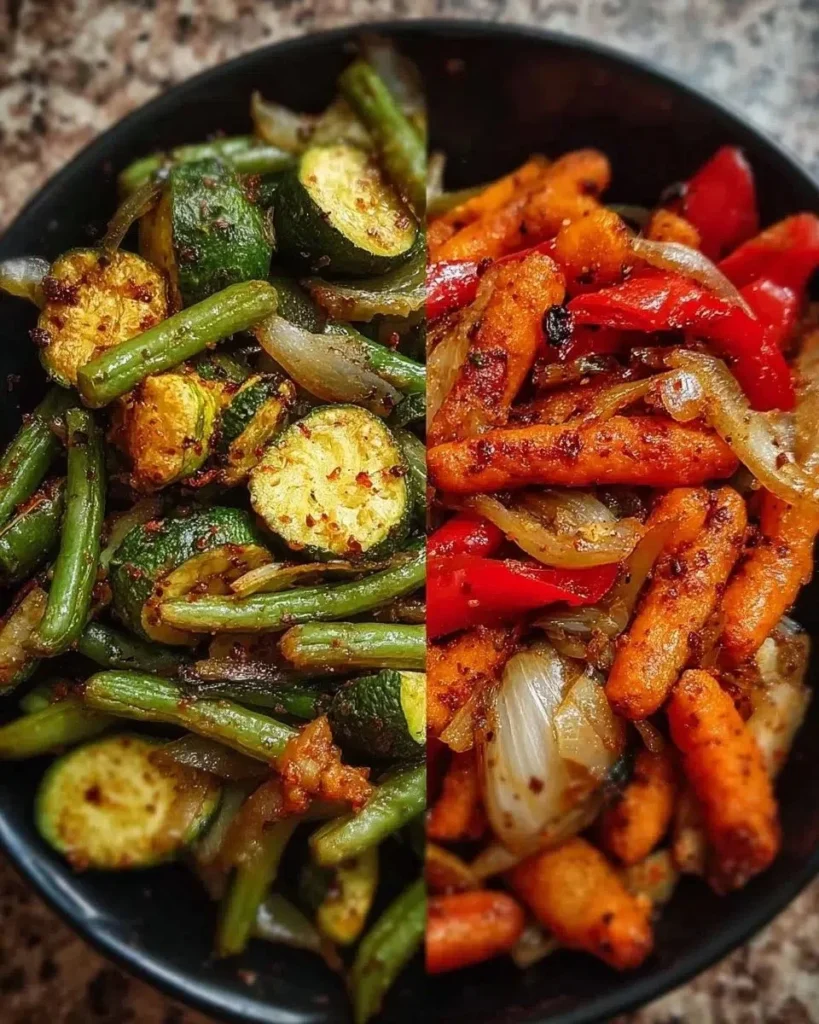 Crispy mixed vegetables cooked in an air fryer, showcasing vibrant colors and texture.