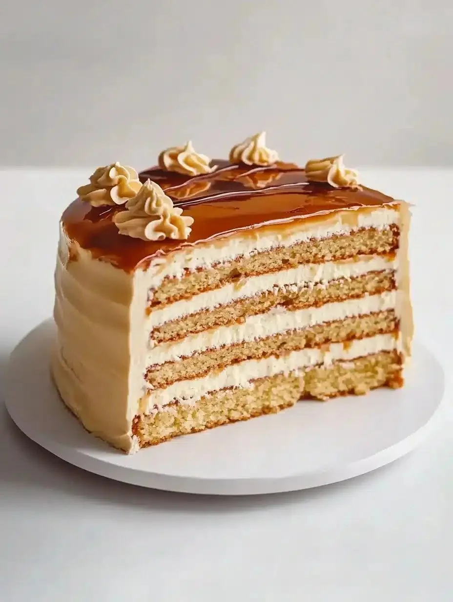Delicious Caramel Cream Layer Cake with rich frosting and layers