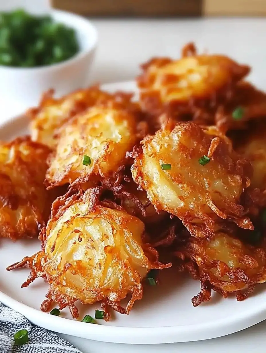 Crispy Amish Onion Fritters Delight 1 Crispy Amish onion fritters served on a plate, garnished with herbs.