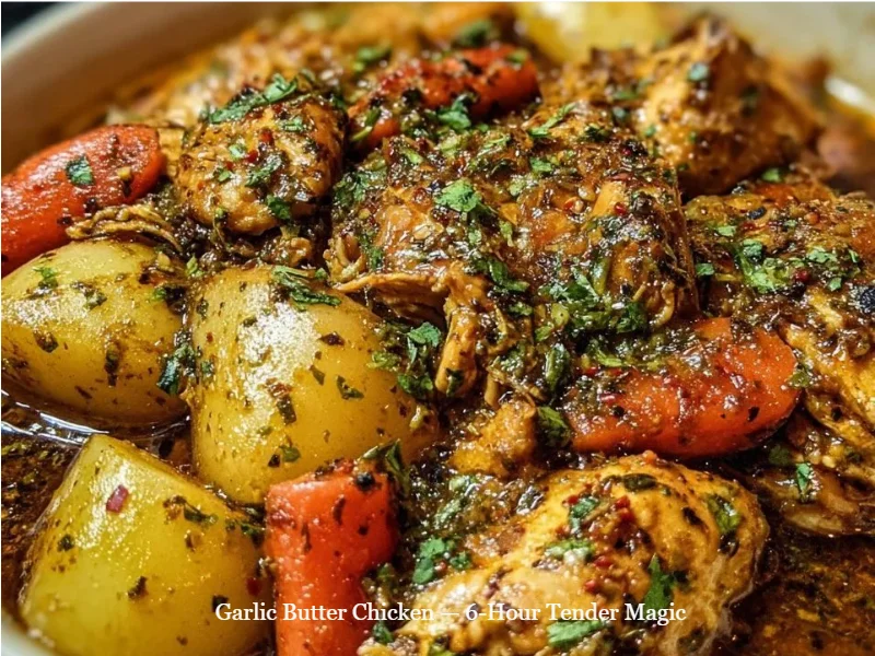 Delicious Garlic Butter Chicken dish garnished with herbs