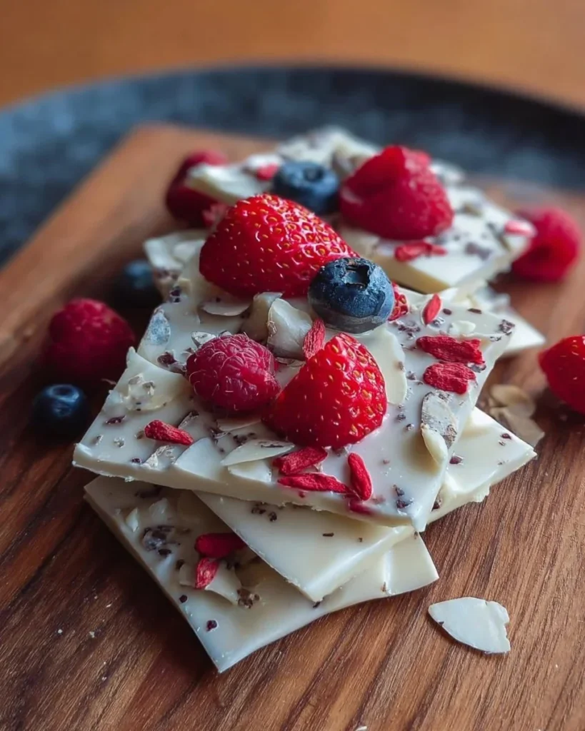 Healthy frozen yogurt bark topped with fruits and nuts