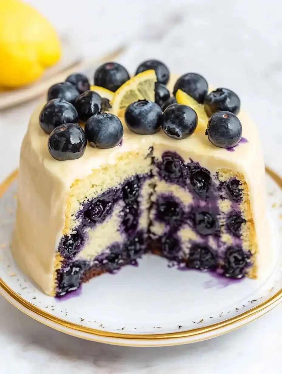 Lemon Blueberry Cake 1 Deliciously moist Lemon Blueberry Cake topped with fresh blueberries and lemon zest.