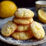 Zesty lemon cake mix cookies on a plate, showcasing their soft texture and vibrant color.