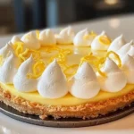 Slice of delicious Lemon Cream Cheese Pie with a lemon garnish on a plate.