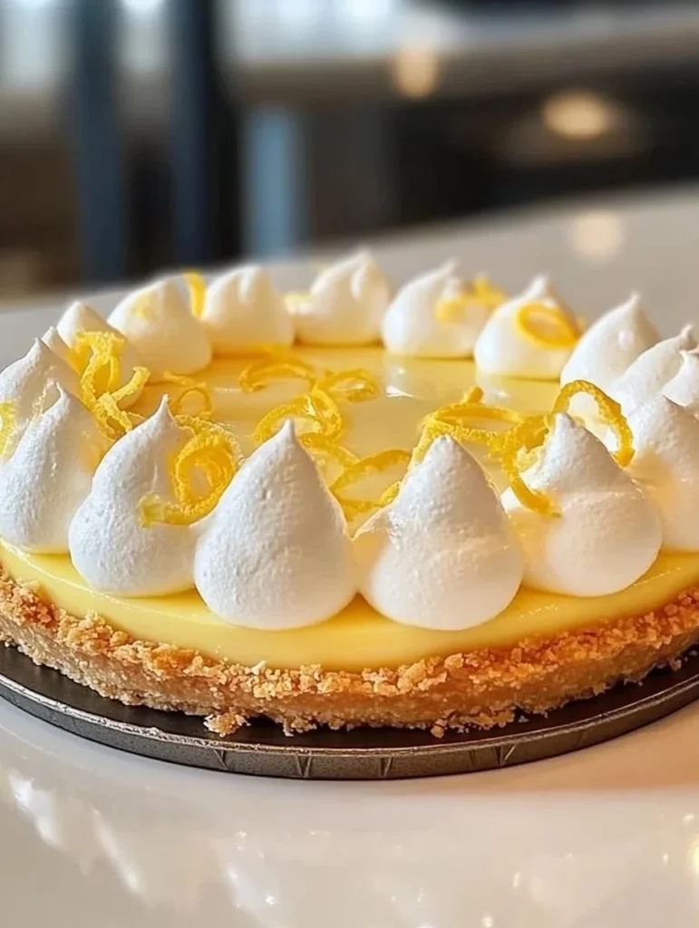 Slice of delicious Lemon Cream Cheese Pie with a lemon garnish on a plate.
