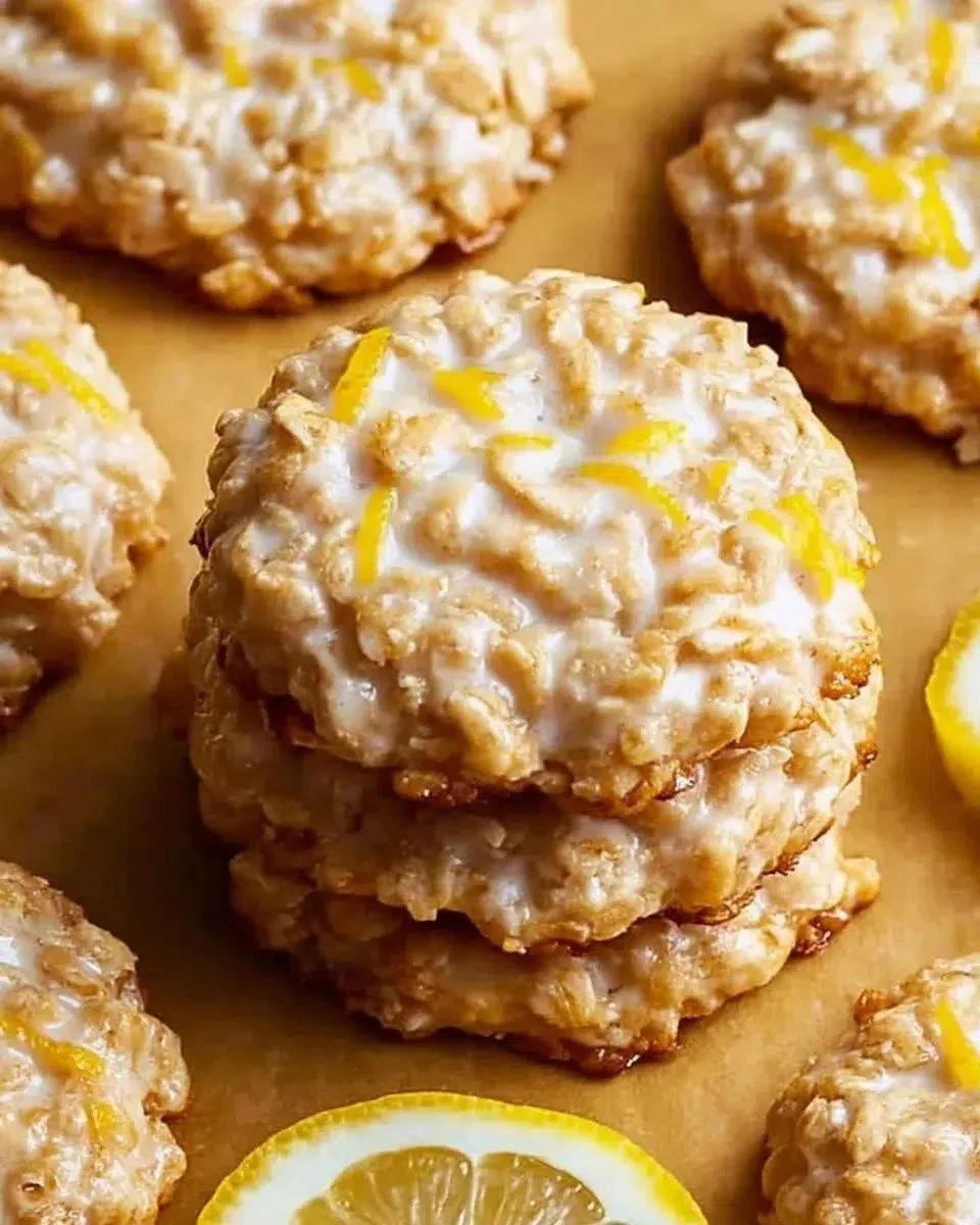 Lemon oatmeal no-bake cookies on a plate with zest and oats