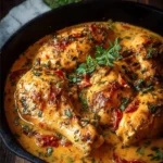 Creamy Marry Me Chicken skillet dish garnished with herbs