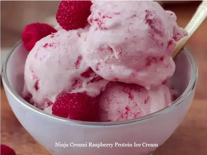 Delicious Ninja Creami Raspberry Protein Ice Cream in a bowl