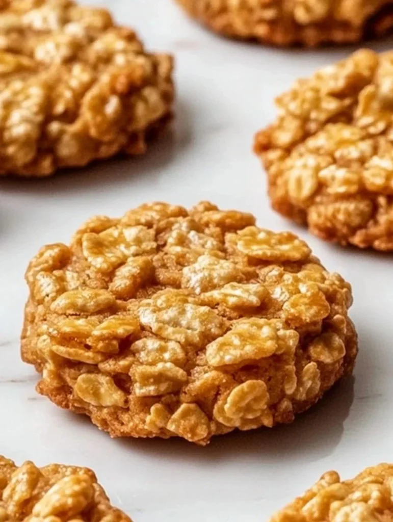 Delicious Peanut Butter Cornflake Cookies on a plate ready to enjoy