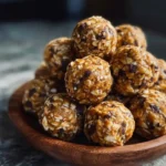 Homemade Peanut Butter Energy Bites on a wooden table