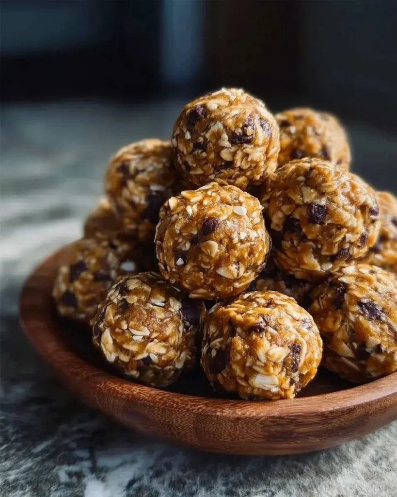 Homemade Peanut Butter Energy Bites on a wooden table