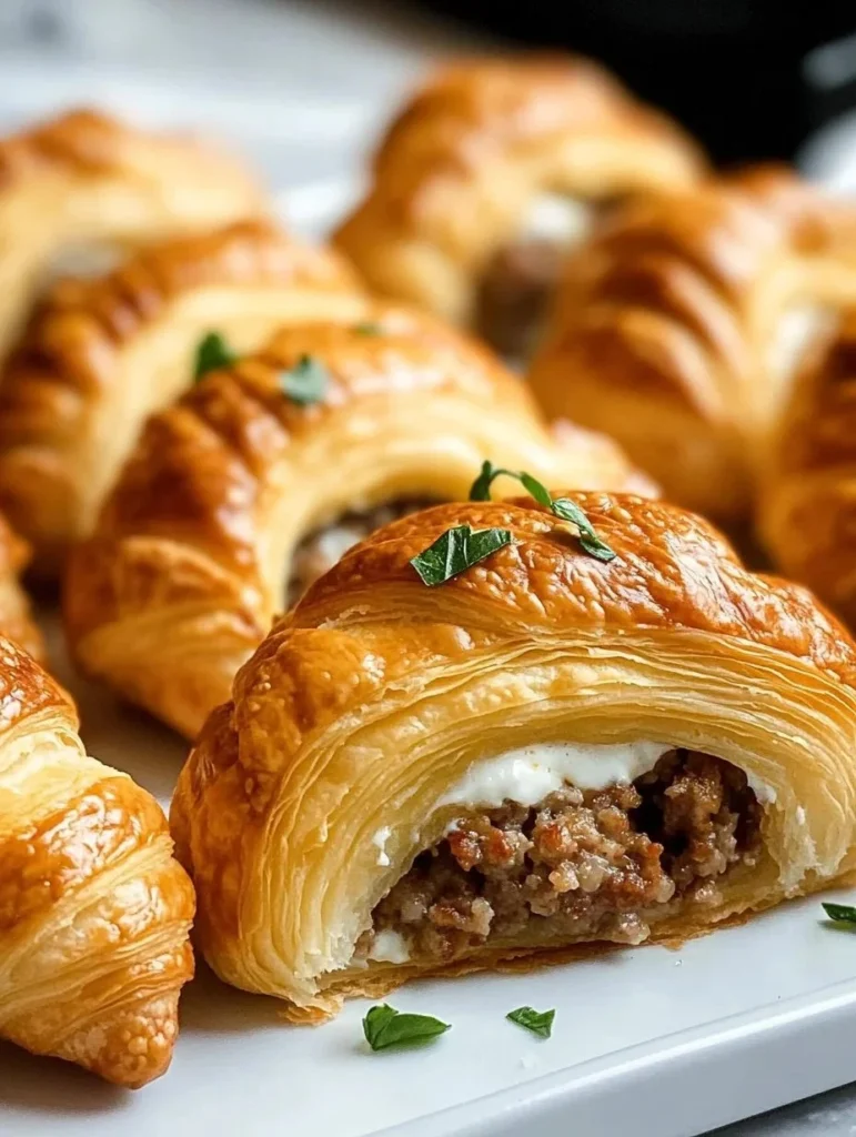 Plated Sausage Cream Cheese Crescents garnished with herbs
