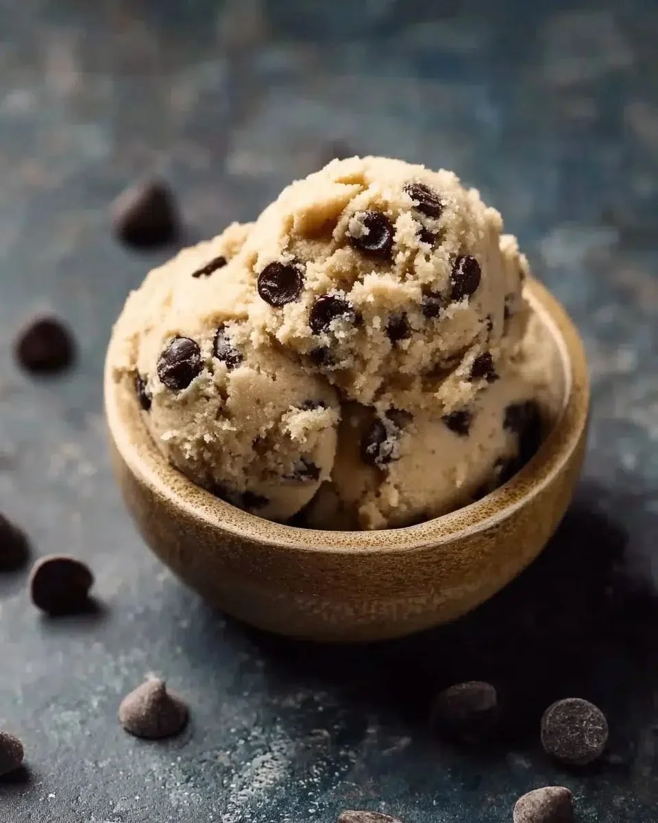 Single-Serve Chocolate Chip Edible Dough 1 Single-serve chocolate chip edible dough in a bowl with chocolate chips