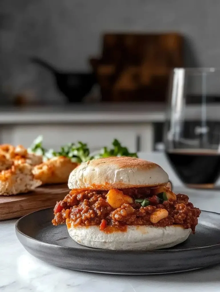A plate of homemade Sloppy Joes with ground beef and sauce on a bun