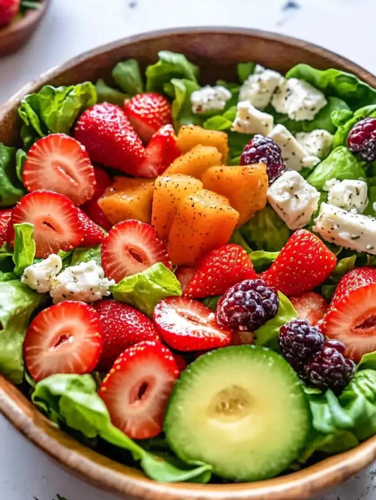 Strawberry goat cheese salad with fresh greens and vibrant strawberries