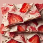 Delicious strawberry yogurt bark topped with fresh strawberries and nuts