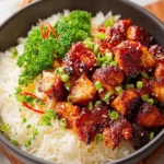 Air Fryer Teriyaki Chicken garnished with sesame seeds and green onions