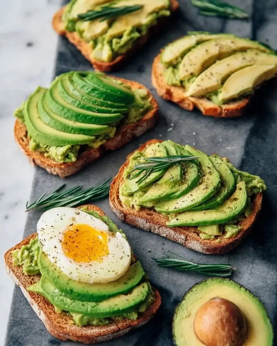 Delicious avocado toast topped with creamy smashed avocado and garnishes