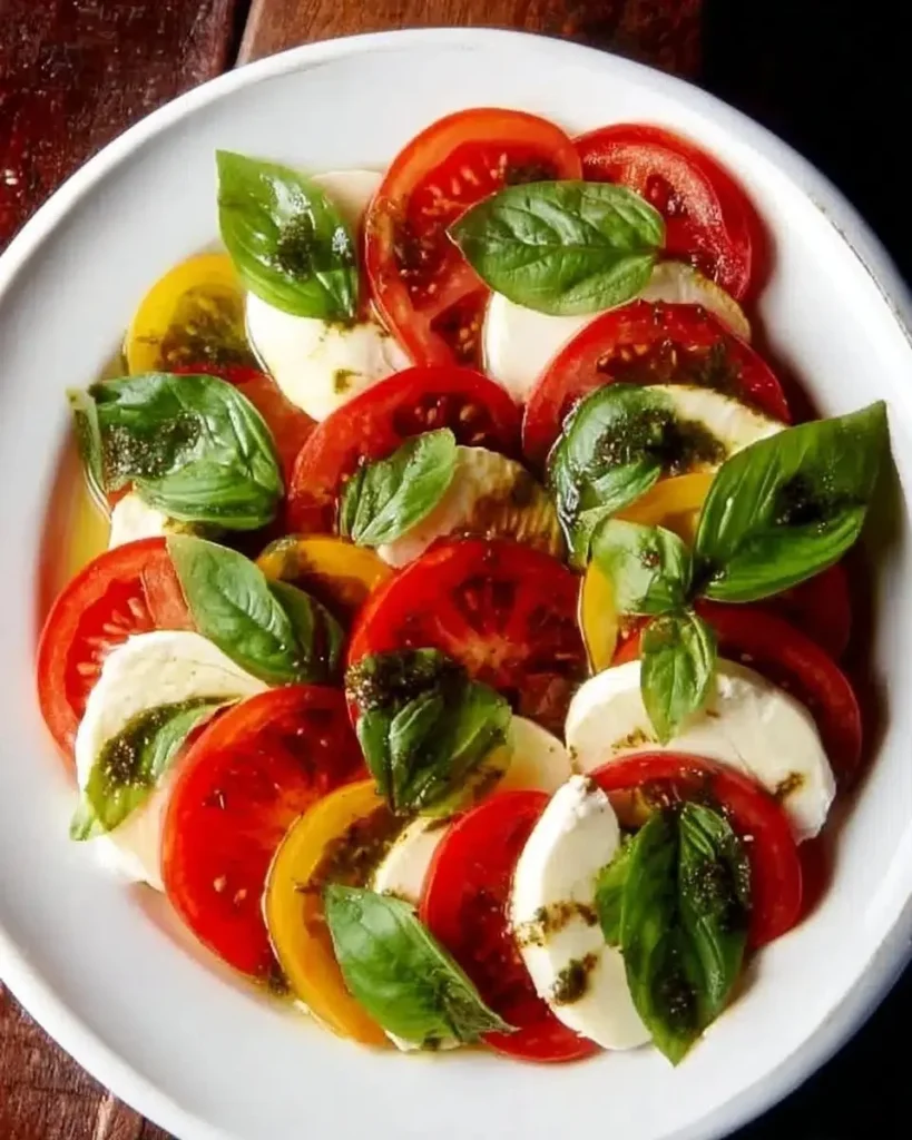 Fresh Caprese Salad with tomatoes, mozzarella cheese, and basil leaves