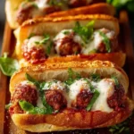 Delicious Classic Italian Meatball Sub with marinara sauce and melted cheese